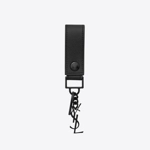 YSL Saint Laurent MONOGRAM KEY RING IN GRAIN DE POUDRE EMBOSSED LEATHER keychain